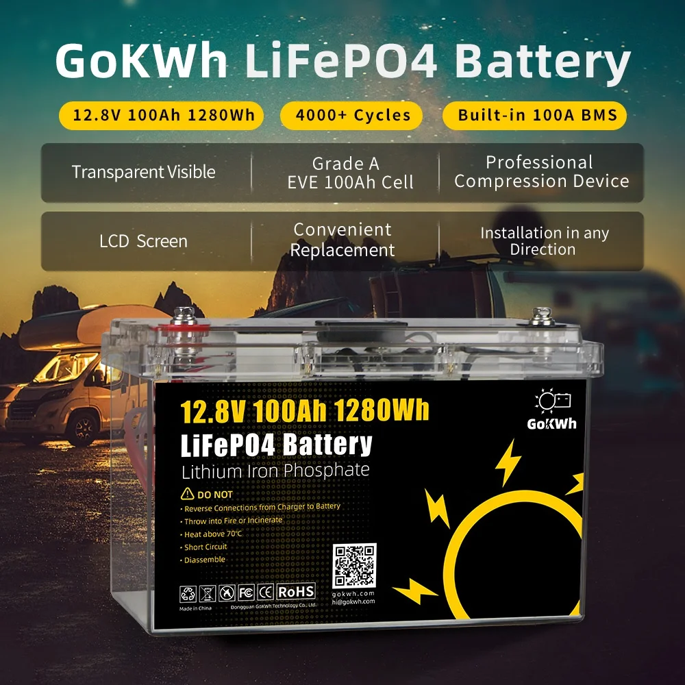 gokwh 12v 12.8v 100ah lifepo4 lithium