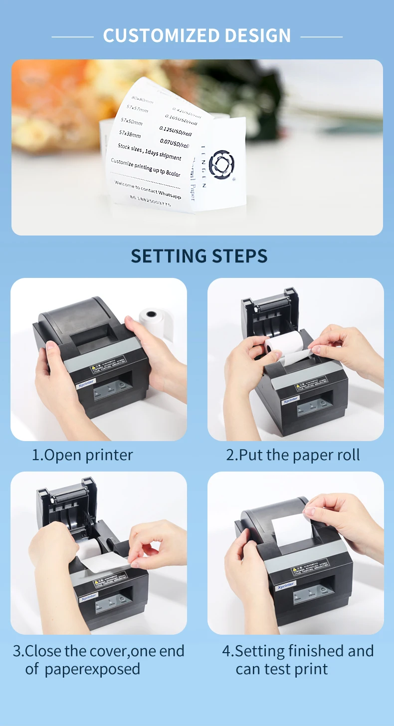 57x40mm/customized Size Thermal Paper Rolls White Thermal Paper Cash