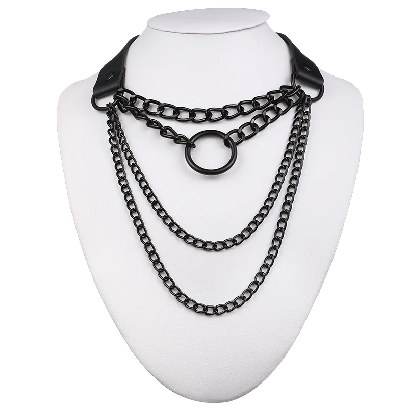 Wholesale Gothic Lock Chain necklace multilayer Punk choker collar goth  pendant necklace women black leather emo Kawaii witch rave jewelry From  m.
