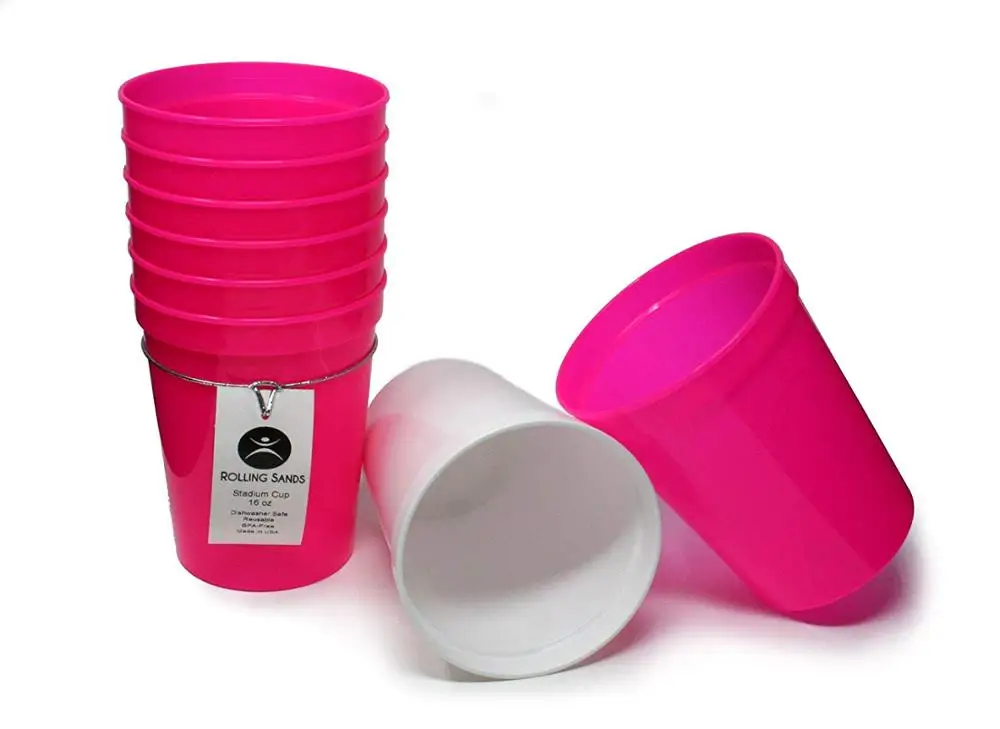 Многоразовые пластиковые стадионные чашки объемом 16 унций, черные, 8 штук, Сделано в США, без БФА, безопасные для посудомоечной машины пластиковые стаканы