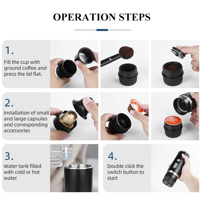 Electric Automatic Travel Espresso Machine Portable Self Heating Coffee Latte Maker Compatible Coffee Powder Capsules Car Hotel