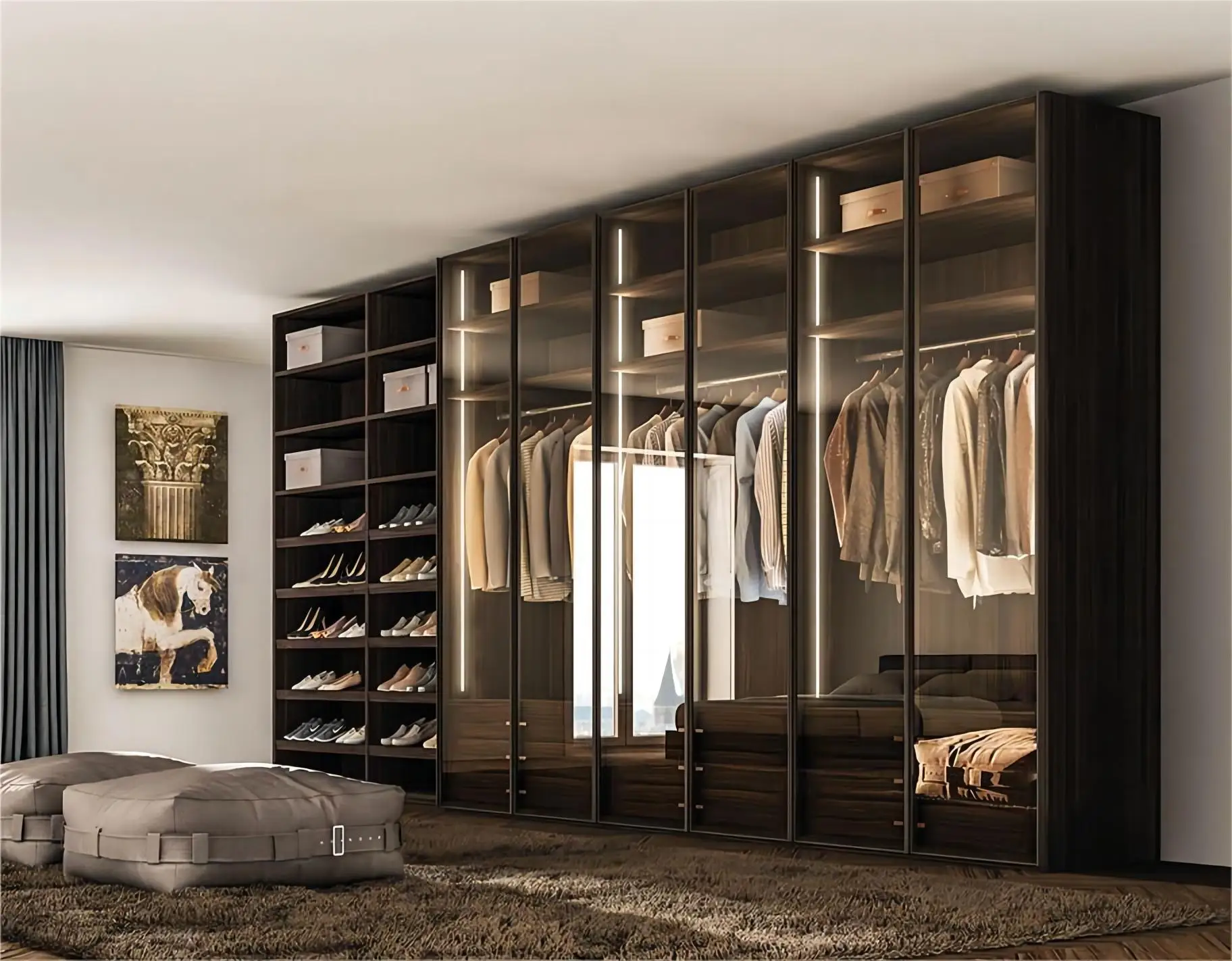Kejia Modern Designs Metal Closet Storage Organization Wardrobe Bedroom Furniture Glass Door Aluminum Wardrobe Closet
