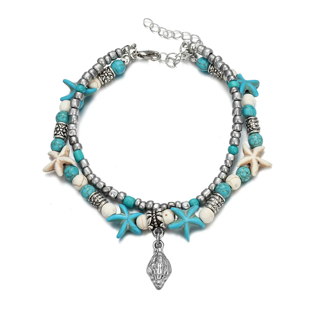 Bohemian Bead Double Layer Shell Blue Starfish Turquoise Turtle Animals ...