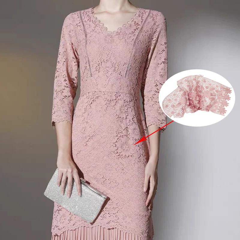 Ткань с вышивкой сетчатая хлопчатобумажная швейная розовая ткань для женщин Шелковый Тюль цветочным узором на заказ Свадебное