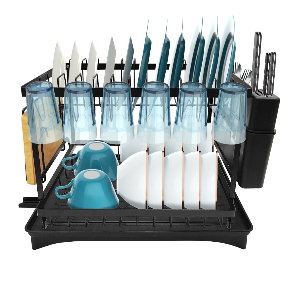 2-Tier Kitchen Metal Dish Rack Cup Bowl Organizer Dish Drainer Rack Soup Spoon Holder Stand Dishes Drying Racks