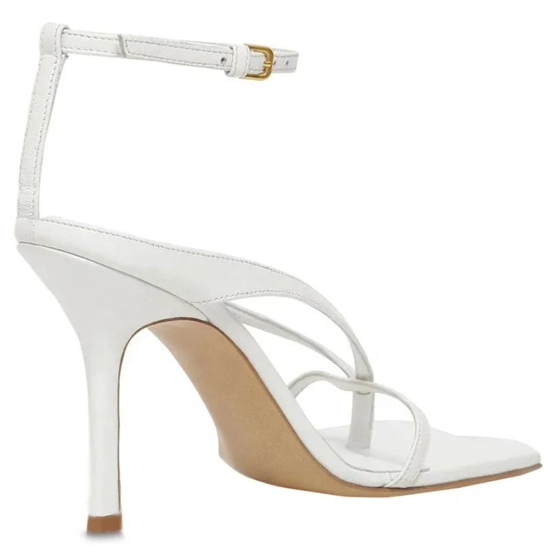 Strappy White Toe Thong Heeled Sandals Imani Toe Thong Mid Heel In