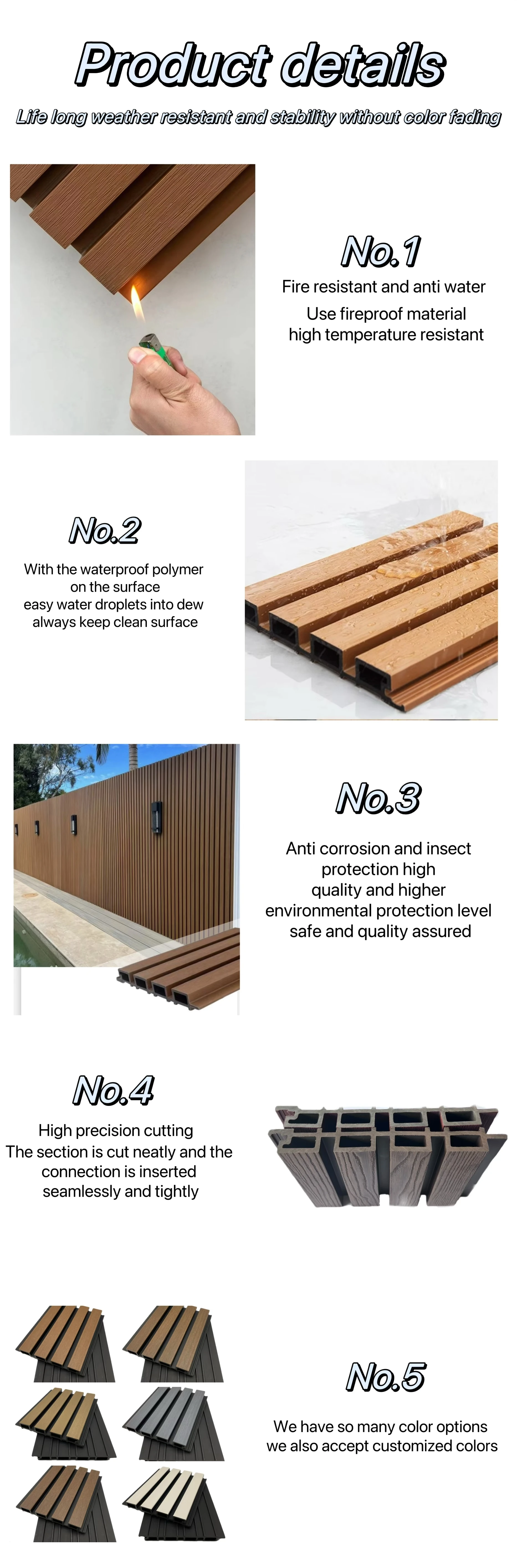 Outdoor WPC Siding Wall Panel PVC Wood Plastic Composite Exterior Wall ...