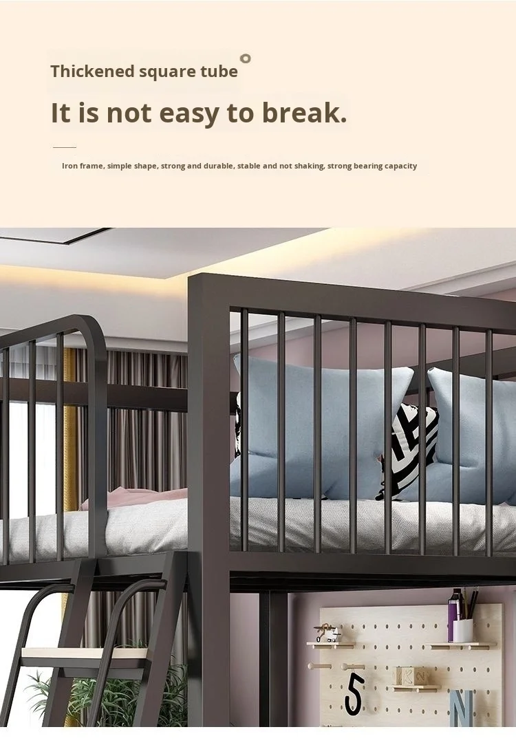 product modern wrought iron loft bed with desk simple space saving duplex iron frame for small apartments factory direct-8