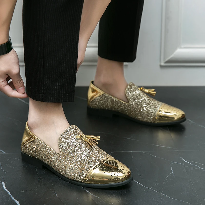 Wedding Shoes Men Gold Prom Shoes Suede Matt Gold Shoes Suede