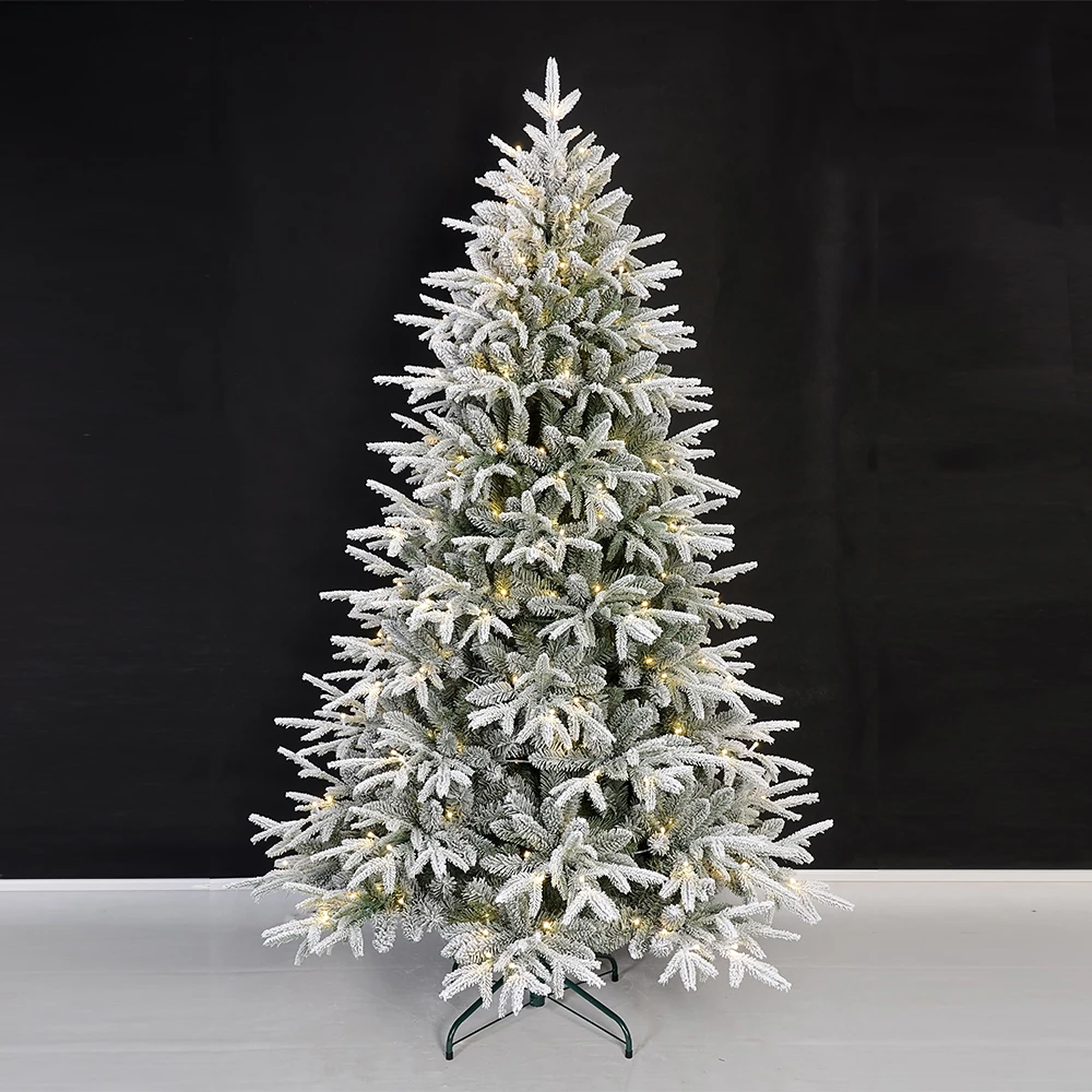 Artificial Snow Flocked Christmas Tree with Warm White Light Xmas Decoration Tree for Holiday Home Office Decor