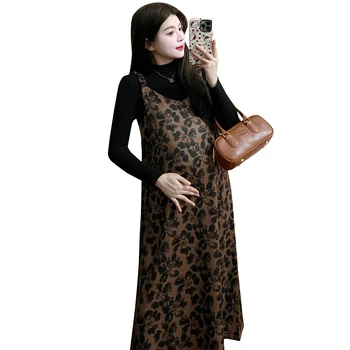 Long-Sleeved Spring Camisole Dress Pregnancy Suit with Comfortable Sweater Clothing Sets for Expectant Moms