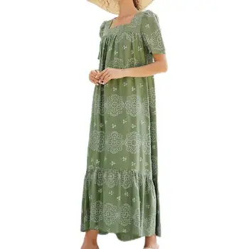 Wholesale Simple Style Loose Maxi Dresses Floral Beach Wear Women Cover Ups Long Dress Ruffle Xl Robe De Plage Grossiste