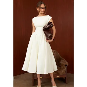 2026 Women Sexy Backless Elegant Party Midi Dress Short Sleeve O Neck Solid A-line Summer Dresses Female Vestidos 3168