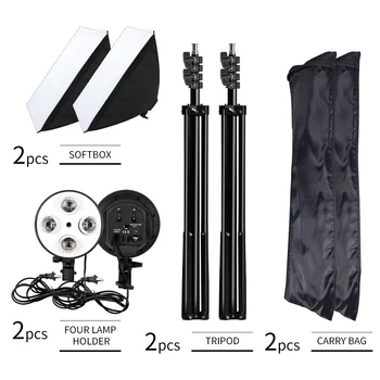 Description  It Is a Perfect Digital Photo Video Lighting Softbox Kit. Four Lamp Holder:Match with 4 Bulbs,E27 Base Suit for Mos detail image