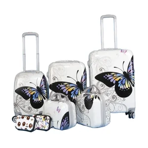 New Style Butterfly Printing High Capacity Travel Popular Trolley Luggage Sets  ABS+PC Suitcase with Spinner Wheels
