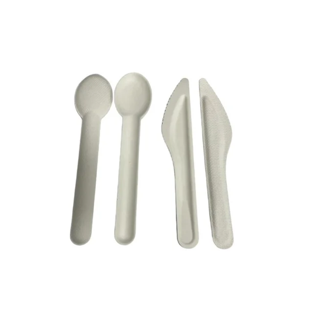 Eco-friendly Disposable Biodegradable Cutlery Set Paper Pulp Cornstarch Fruit Forks Steak Knives Soup Spoon for Party Dining