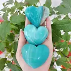 Gemstone Heart Heart Stone Decor Natural High Quality Polished Healing Gemstone Amazonite Heart Amazon Stone Carving Crafts For Gift Decoration