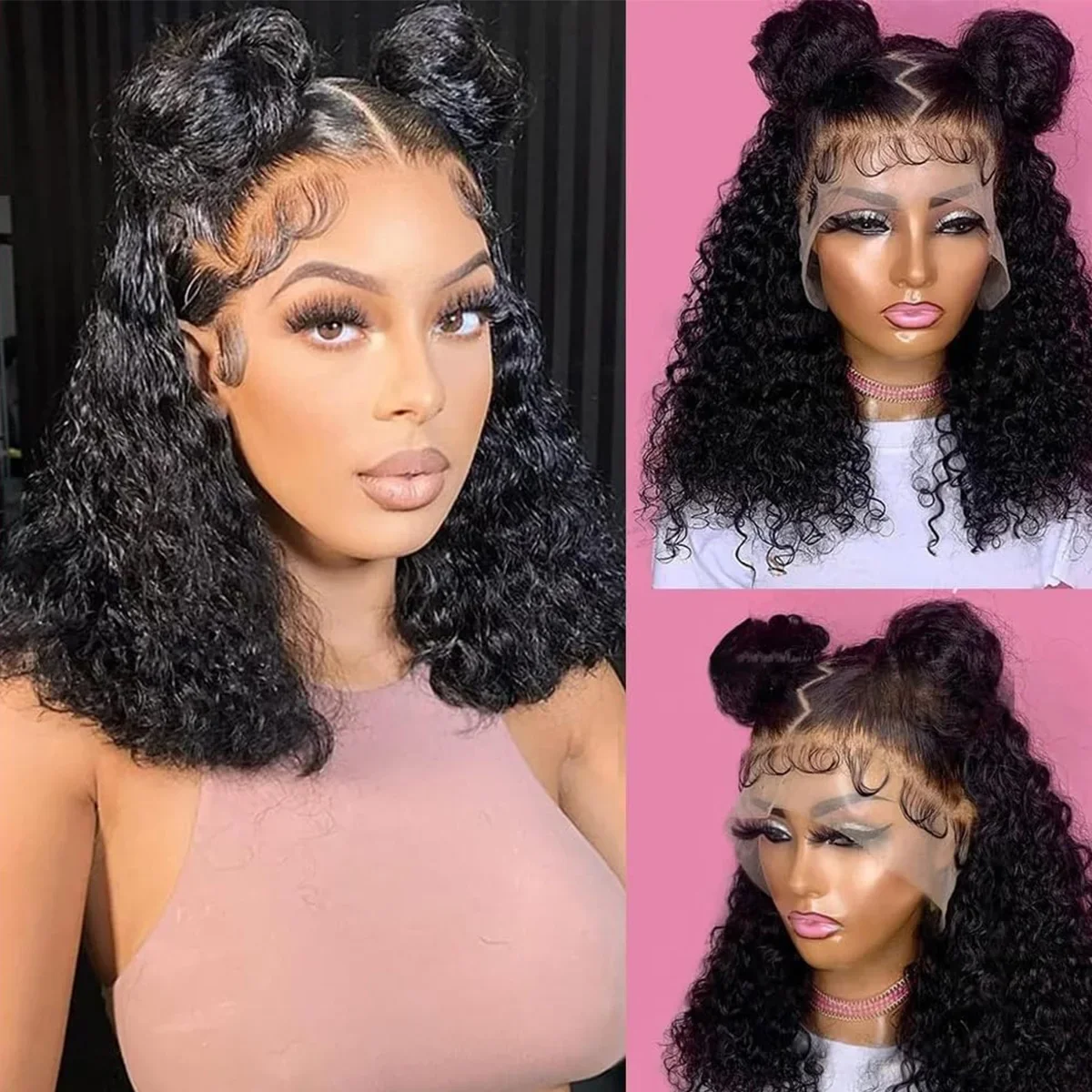 Deep Wave Human Hair Short Bob Wig 180 Density Remy Hair Lace Frontal Wigs_voghion.com