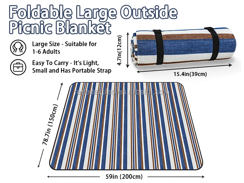 Extra Large 59''x78.7'' Dual-Layer Picnic Mat Waterproof Foldable Blanket for Outdoor Adventures