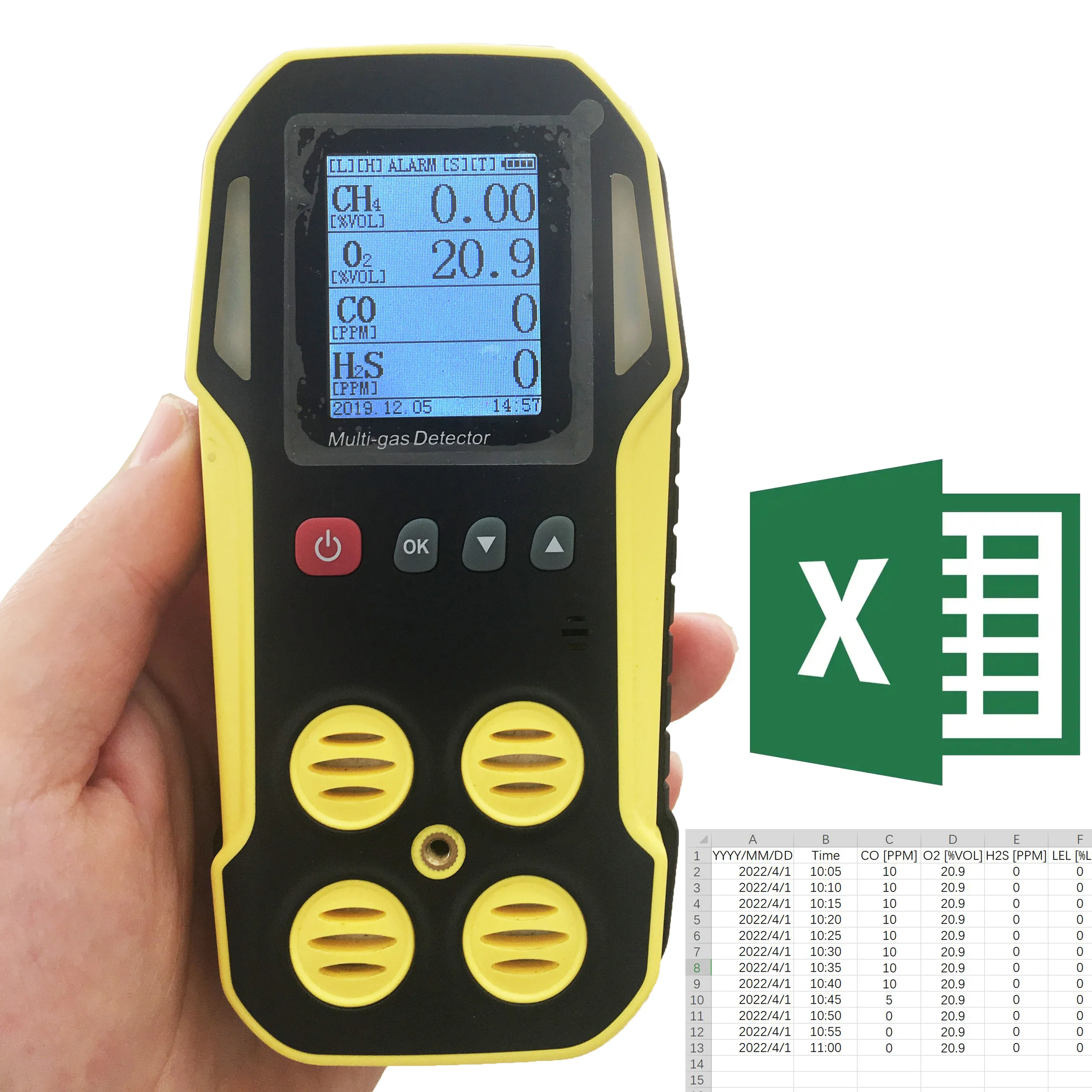 Portable Multi Gas Detector with Data Logger 4 Gas Monitor