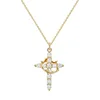 Zircon crown cross necklace gold
