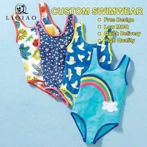 Custom Kids One-Piece Swimwear Set Multiple Cute Prints (Coral/Bird/Rainbow) Children Bathing Suit Free Design Low MOQ