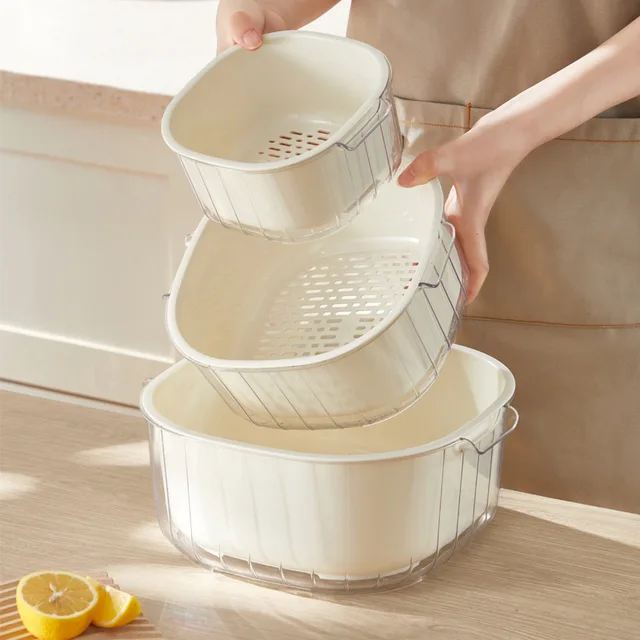 Strainer basket wash basin plastic household kitchen supplies dishwashing basket double drainage basket