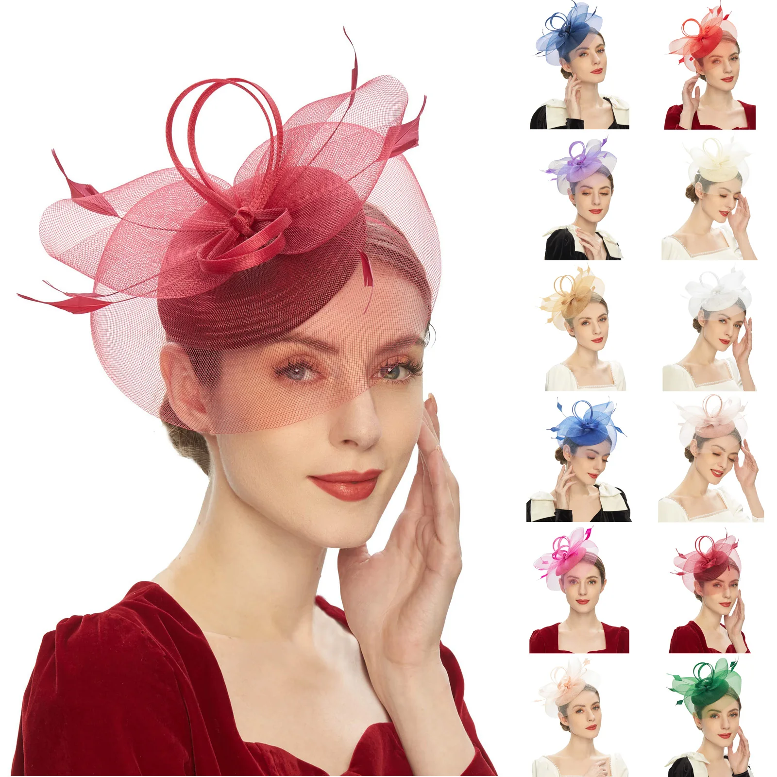 Sinamay Fascinator Hat Floral Feather Pillbox Derby Church Tea Party Wedding Z&X Ladies Fascinator - Elegant Wedding Derby Hat with  main image 2