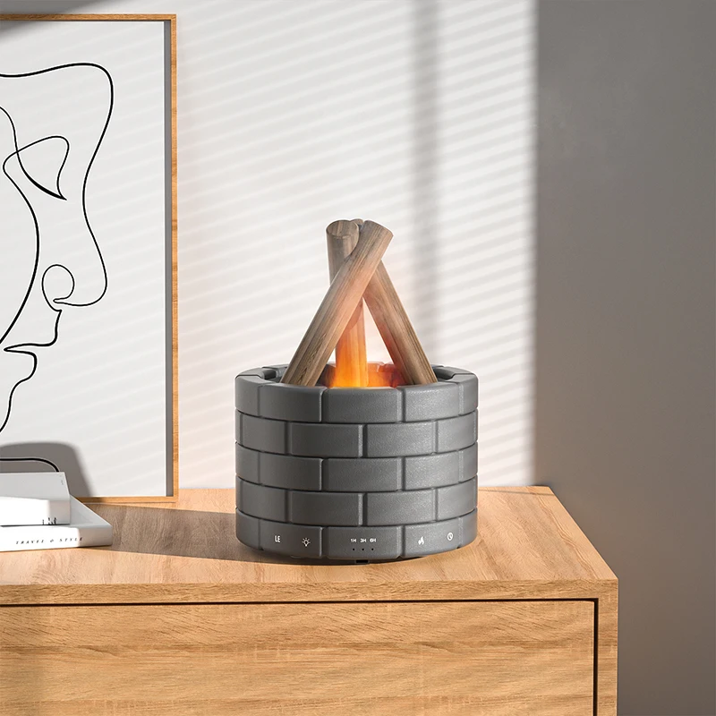 OEM Customized Logo Essential Oil Fire Flame Ultrasonic Humidifier Simulation Flame Light Aroma Diffuser