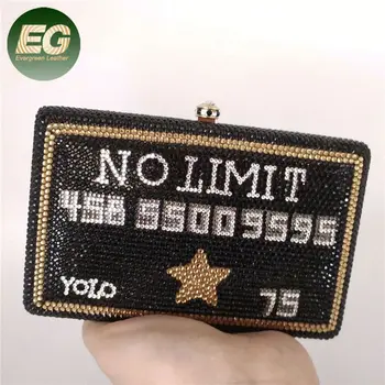 LEB1224 YOLO credit card no limit prom party bag black card women rhinestone purse crystal clutch evening bags
