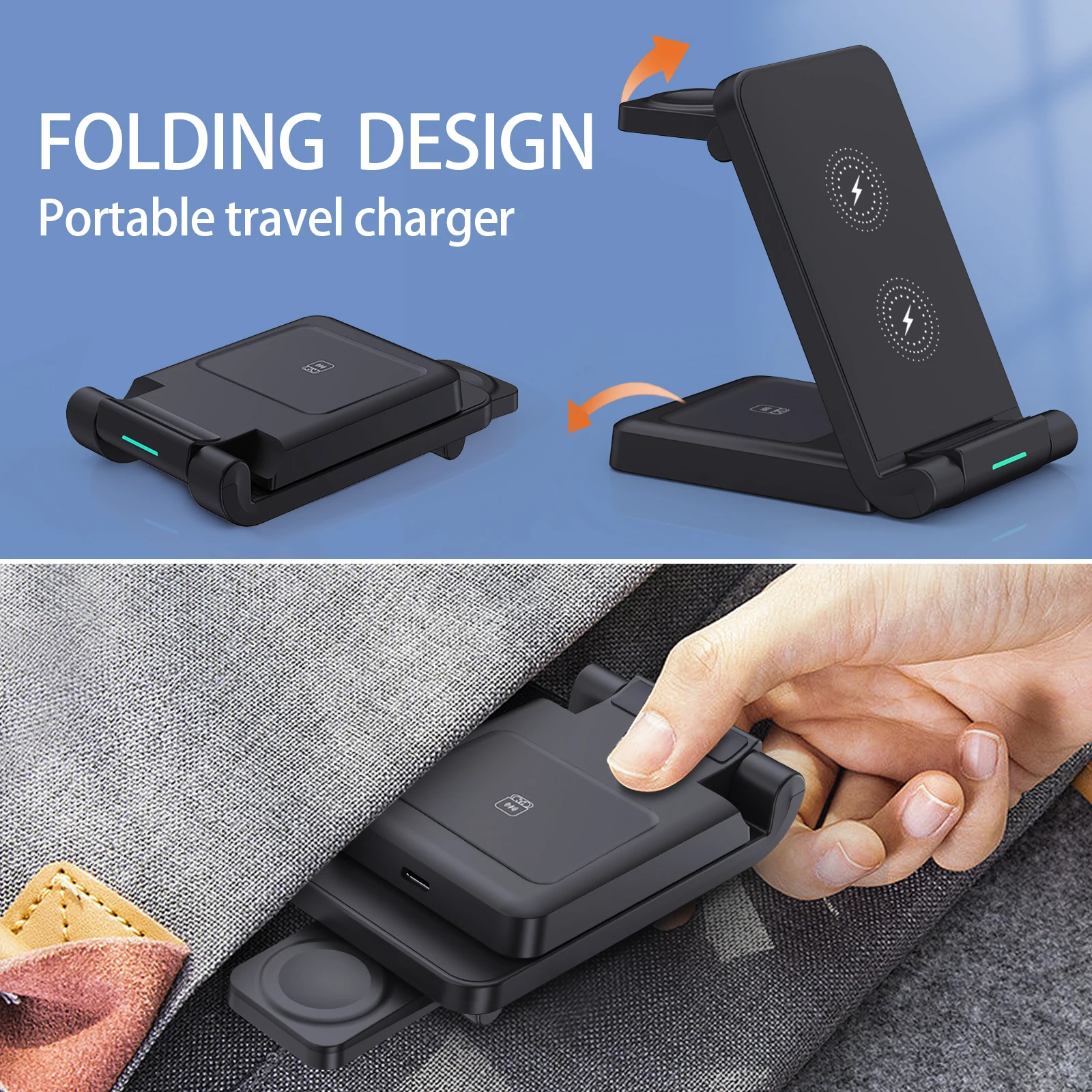 Estación de carga rápida de 15W Cargador inalámbrico plegable para iPhone e  iWatch Cargador de teléfono móvil multifunción certificado CE Rohs FCC