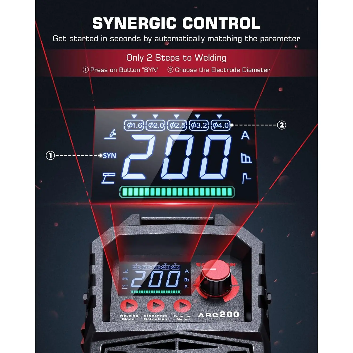 Premium 200A ARC/Lift TIG Welding Machine 110V/220V IGBT Inverter Synergic Control Stick Welder Large LED Display for Steel - Image 3