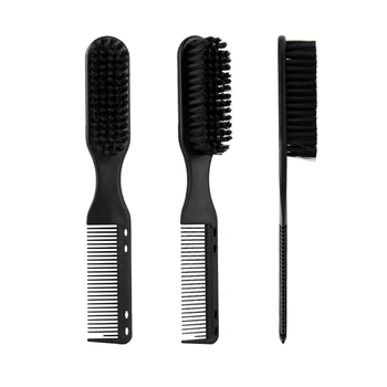 Black salon haircut, nylon beard styling brush, professional shaving brush, double-sided comb