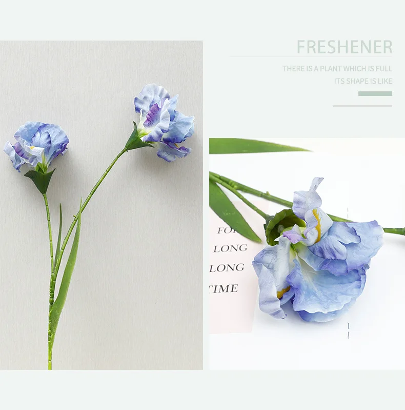 E336 Silk Artificial Iris Flowers Purple White Iris Flowers For Wedding