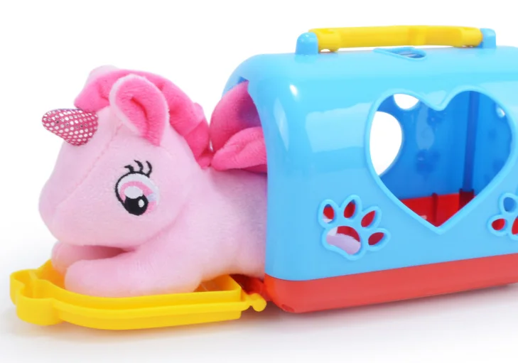 Cartoon Stuff Unicorn With Pet Cage Children Toy Soft Plush Play House Toy