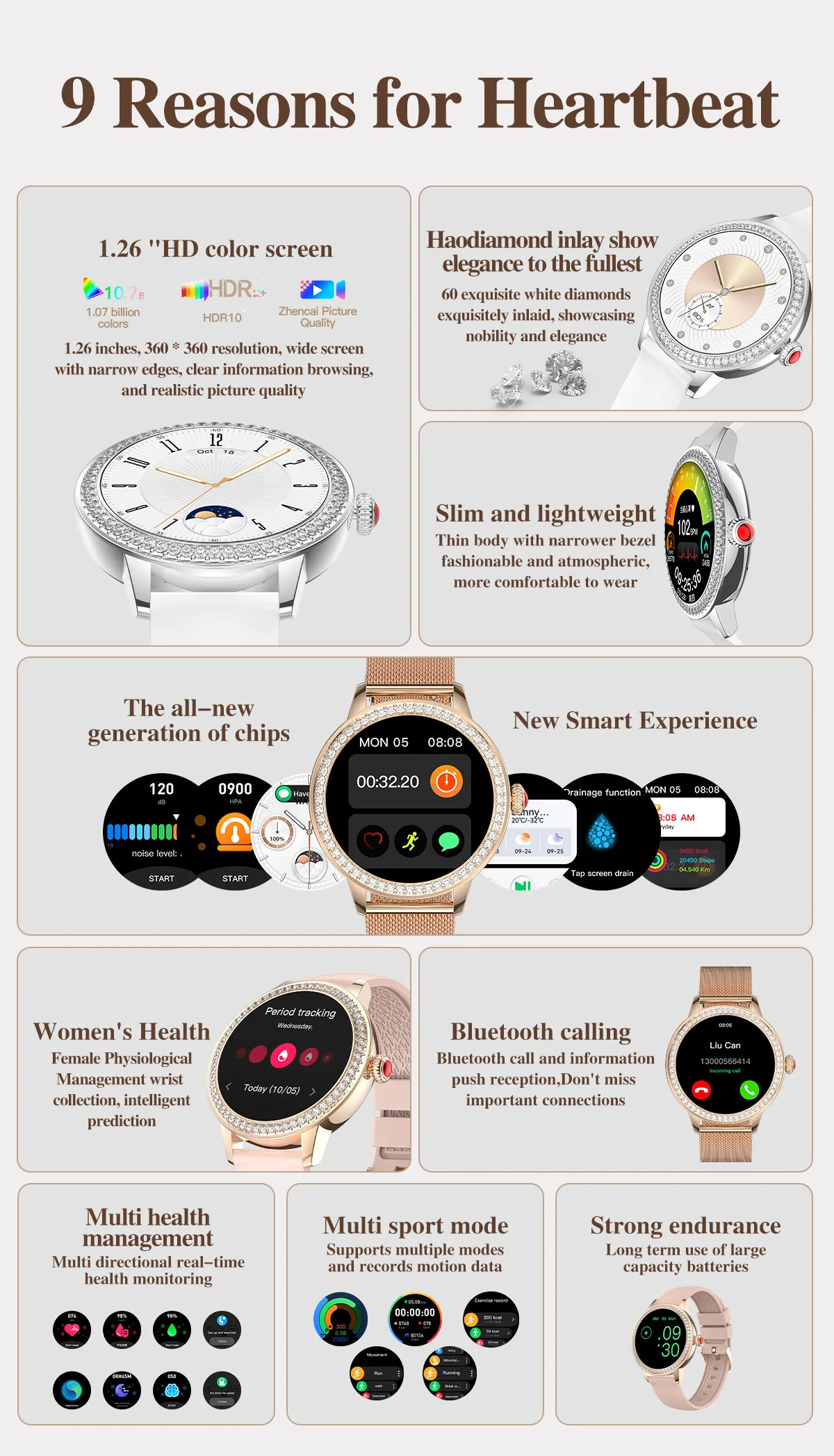 Chinese factory supplier supply  2025 Tk26 Female Smart Watch 1.26inch Slim Lightweight Waterproof Bt Call Women's Health Heart Rate Fashion Lady's Smartwatch - Buy Lady Diamond Smart Watch women Fashion Smartwatch women's Health Smartwatch