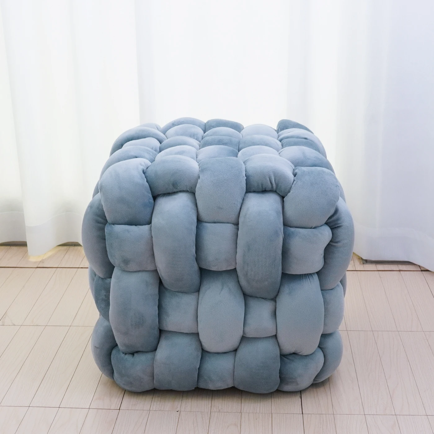 Woven Upholstered Velvet Ottoman Modern Foot Rest Stools Padded Footstool Pouf Square Cube Ottoman Foot Stool