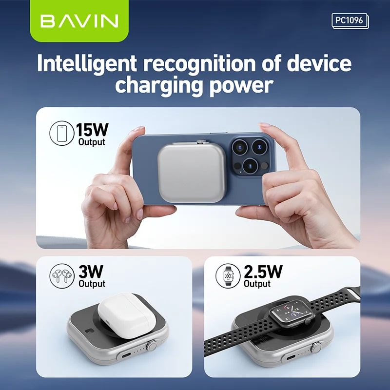 BAVIN Innovation 5000mah PC1096 15W 3W Small Wireless Power Bank for  Tws Earbuds