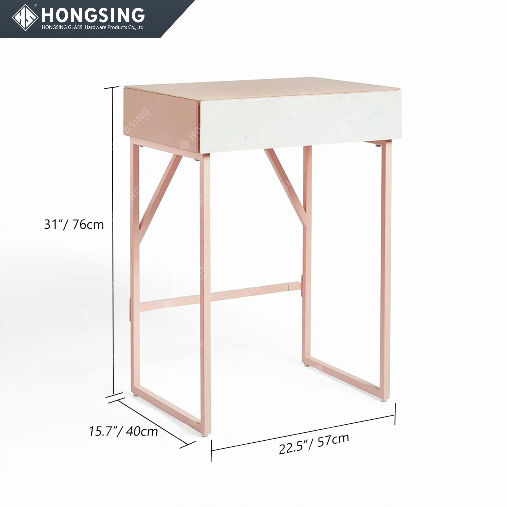 Makeup Vanity Desk for Bedroom Small Space Simple Ink Wash Stone  Pattern & Pink Small Corner Dressing Table with 1 Drawer