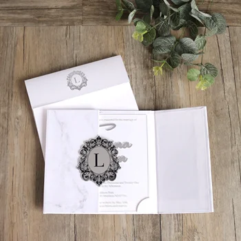 luxury wedding invitation with digital printing 3D silver mirror acrylic name silver theme wedding