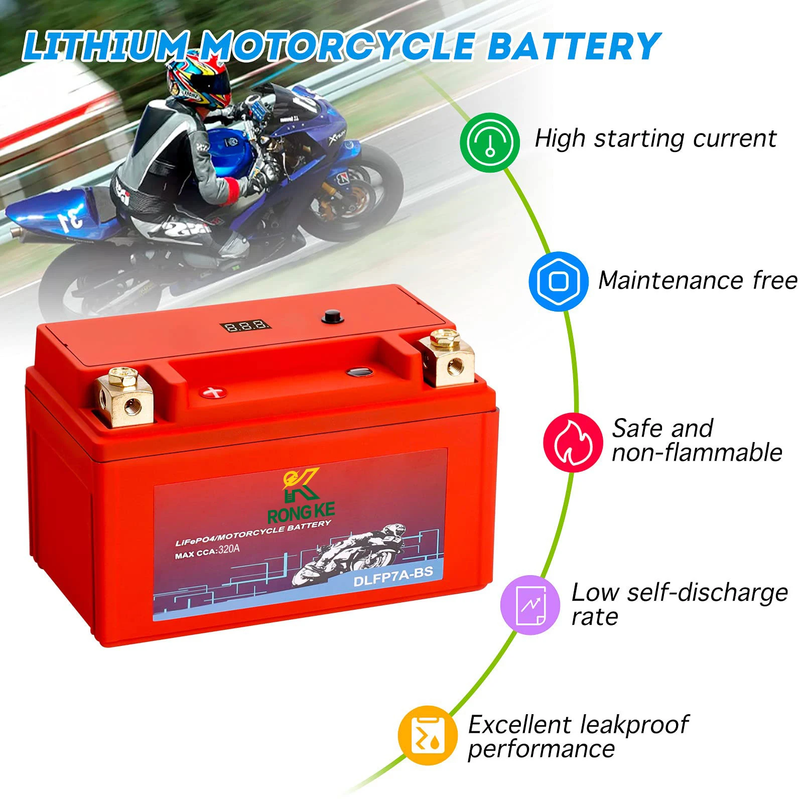 320 Cca Lifepo4 Lithium Motorcycle Battery Pack 12v 5ah Dlfp7abs