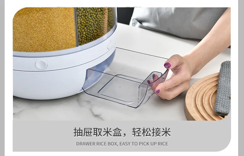 Kitchen Moisture-proof 6-Grid Rotatable White Food Grain Dispenser Cereal Rice Dispenser Storage Box Container factory