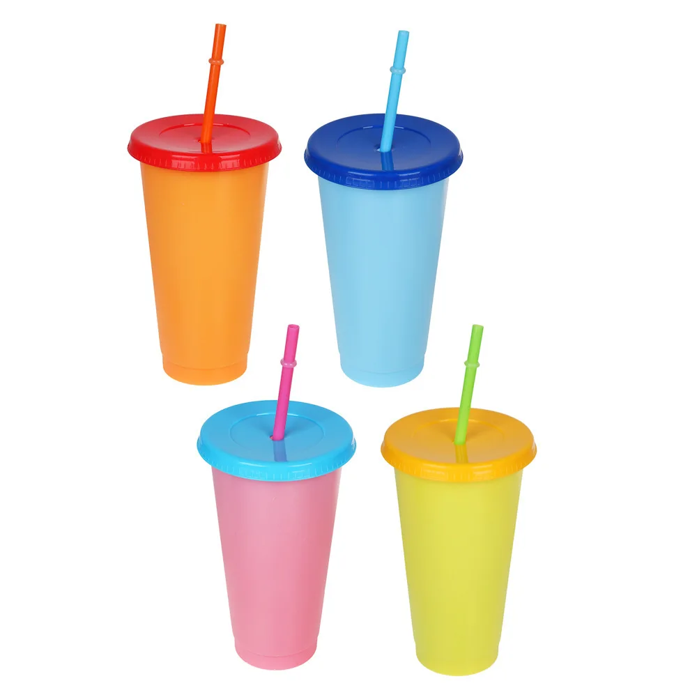 24oz Plastic Tumbler Iced Color Changing For Summer Coffee Plastic Cups With Lids With Logo