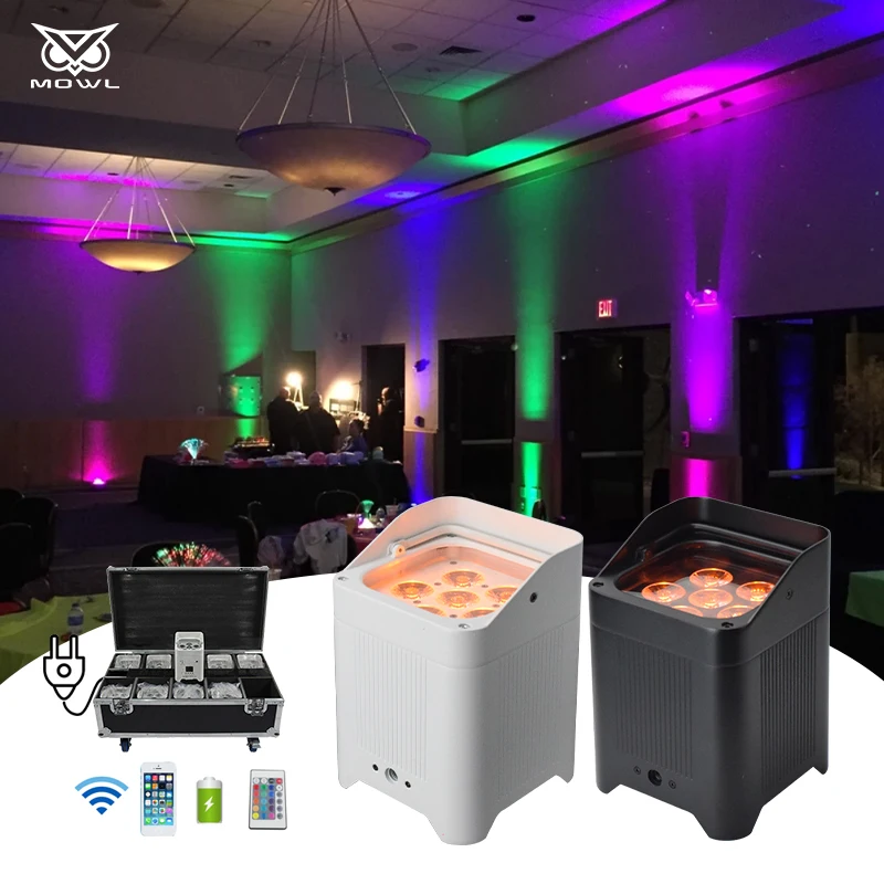 MOWL Wireless Control DMX 6x18W RGBWA UV 6in1 Battery Powered Uplight LED Par Light for Wedding DJ Party