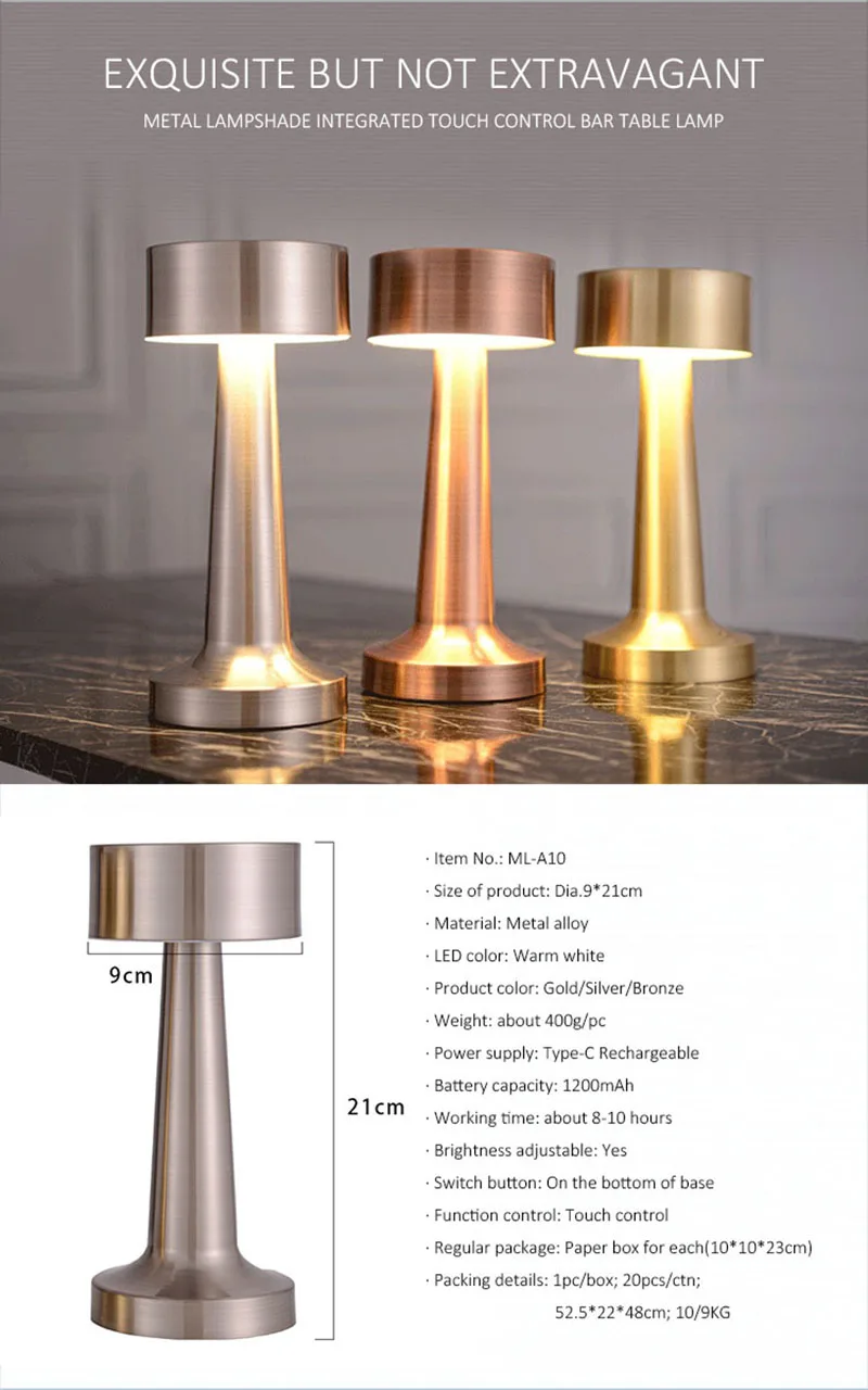 Modern Metal Dumbbell Led Bar Table Lamp Touch Sensor Retro Desktop Night Light Usb Rechargeable