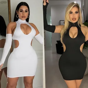 New Fashion Sexy Hollow Out Bodycon Backless Solid Color Mini Sex Dress for Women