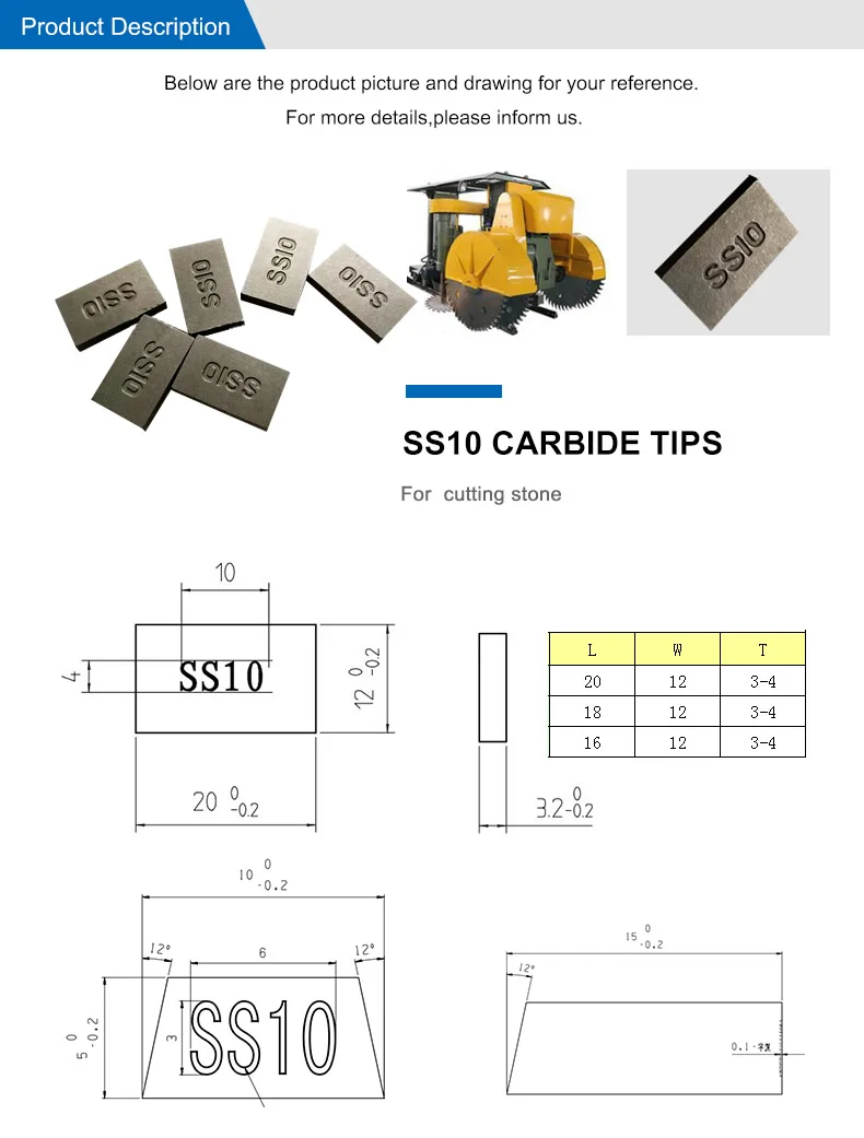 Carbide Stone Cutting Inserts Ss10 for Kenya Egypt Italy Stones