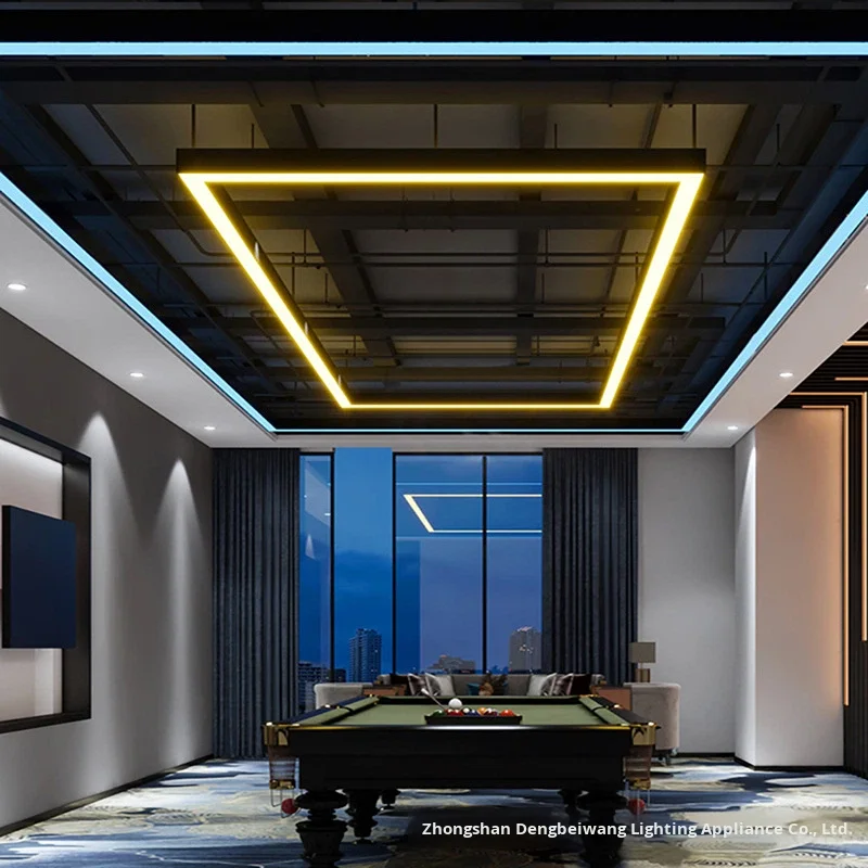 LED-taklampa, hängande, inbyggd, hänglampa med linjär belysning för kontor, gym, frisörsalong och hotell