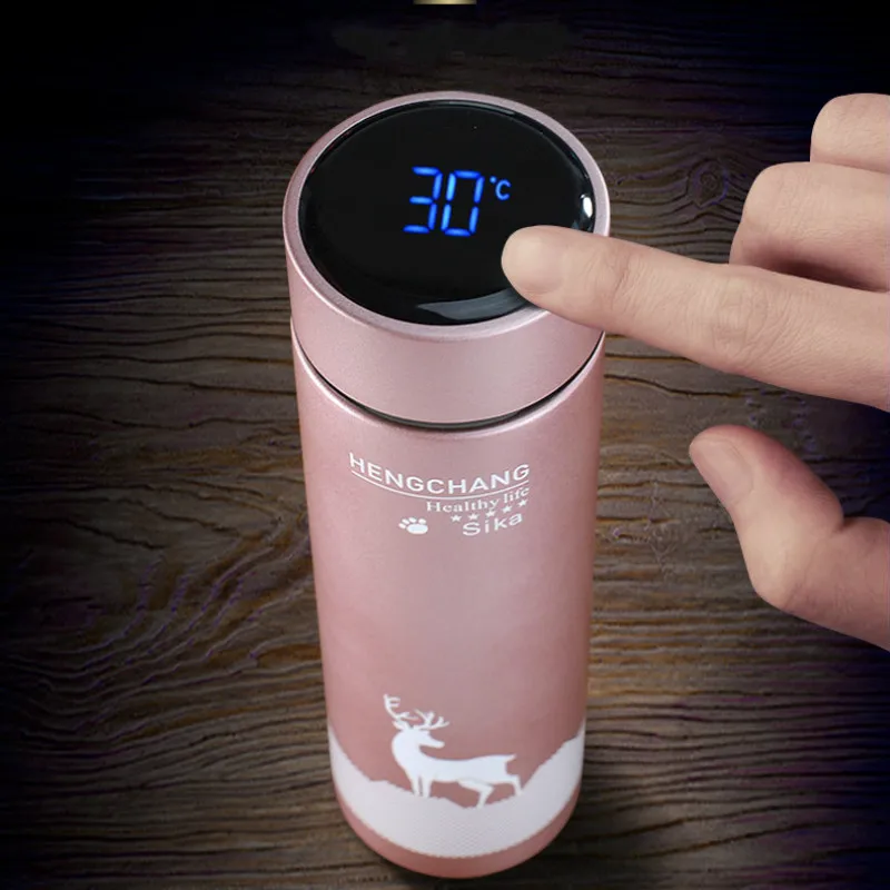 500ml Elk Vacuum Flask With Temperature Display Lid 304 Stainless Steel Smart Business Custom Gift Water Bottle