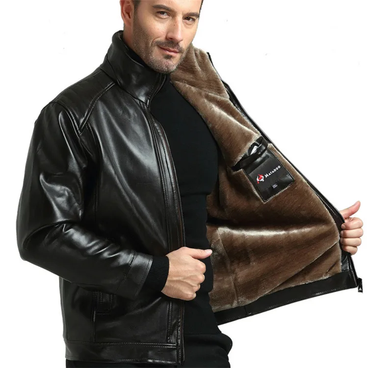 Fur thickened pu leather windproof jacket winter coats for men_voghion.com